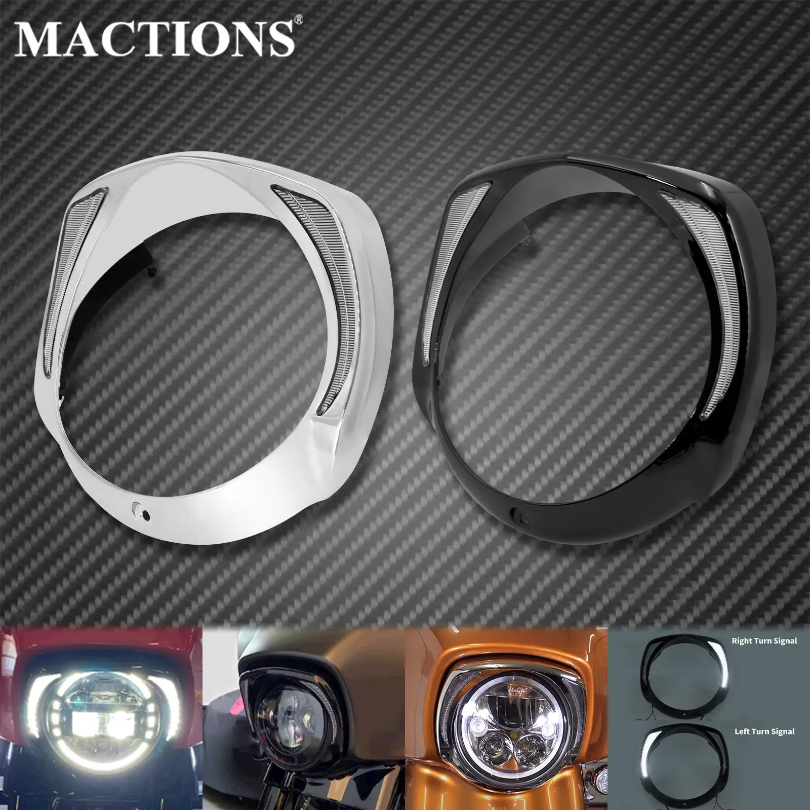 

Motorcycle 7'' LED Headlight Bezel Visor Trim Ring Black/Chrome For Harley Touring Electra Glide Street Glide Tri Glide 2014-Up