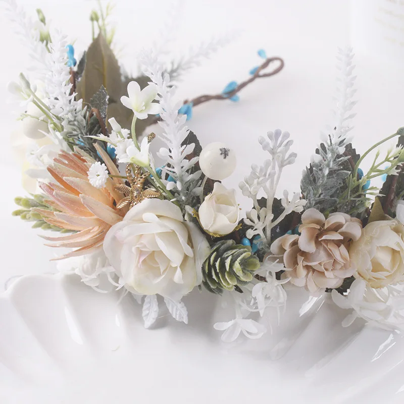 CC Flower Crowns Wedding Hair Accessories for Women Engagement Headdress Bridesmaids Hairwear 100% Handmade Wreath Corolla 8613