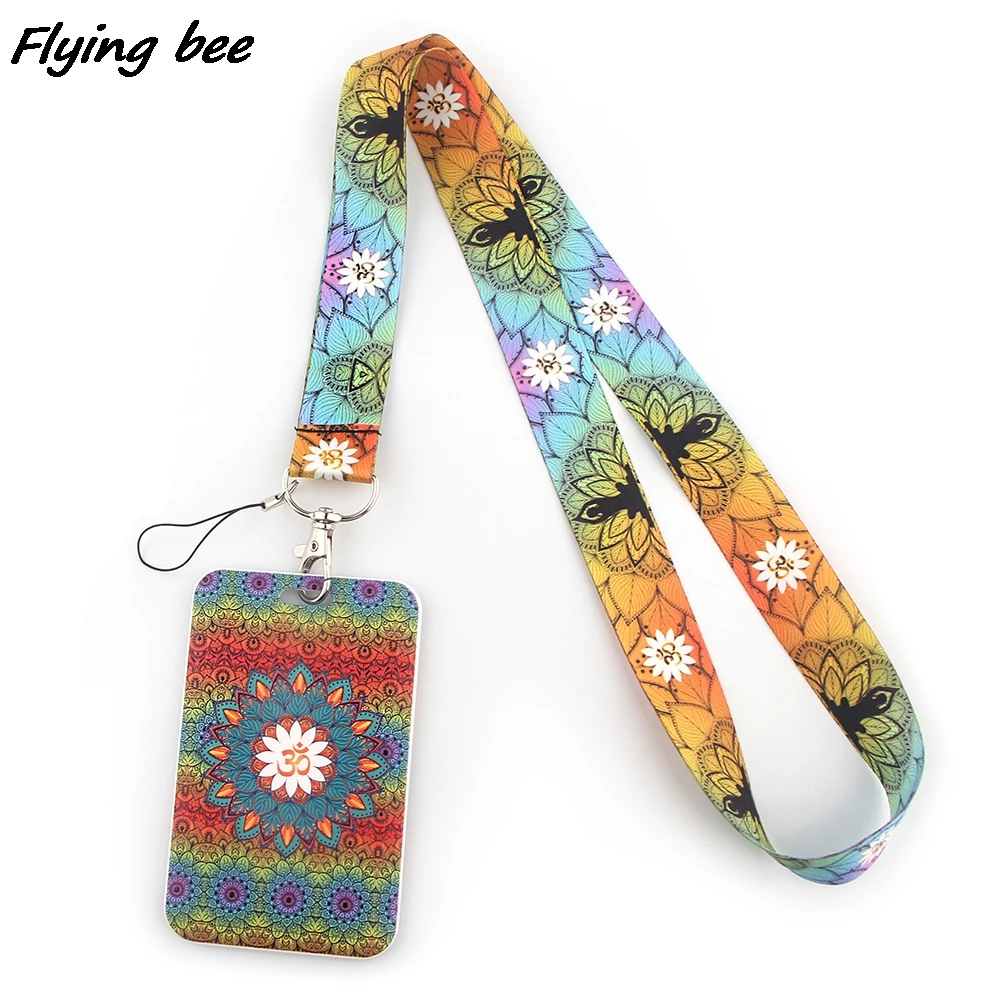 Flyingbee Painting Art Cat Lanyard Card ID Holder Car KeyChain ID Card Pass Gym Phone Badge Kids Key Ring Holder Jewelry X1442