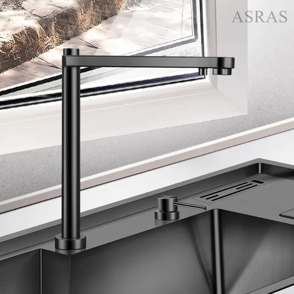 ASRAS Intelligent lifting kitchen faucet black 304 stainless steel purification tap Multifunctional hot and cold washbasin mixer