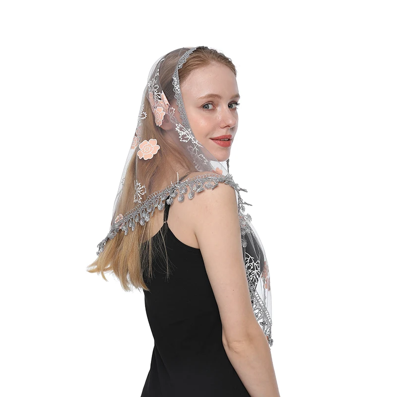 Women Scarf for Church Triangle Shawl in Church Lace Veils for the Church\'s Embroidered Spanish Mantilla Lace Transparent Shawl