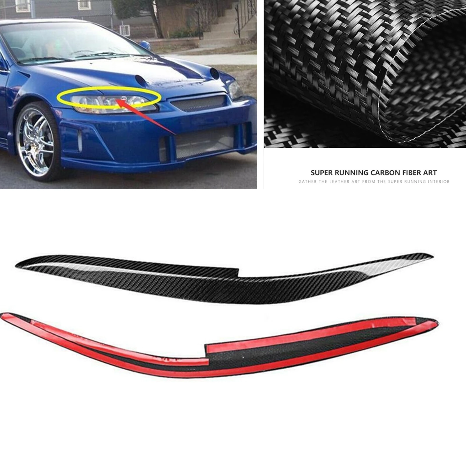 

For Honda Accord 1998-02 Real Carbon Fiber Car Headlight Eyebrow Headlamp Eyelid Trim Front Head Light Lamp Brow Cover Sticker