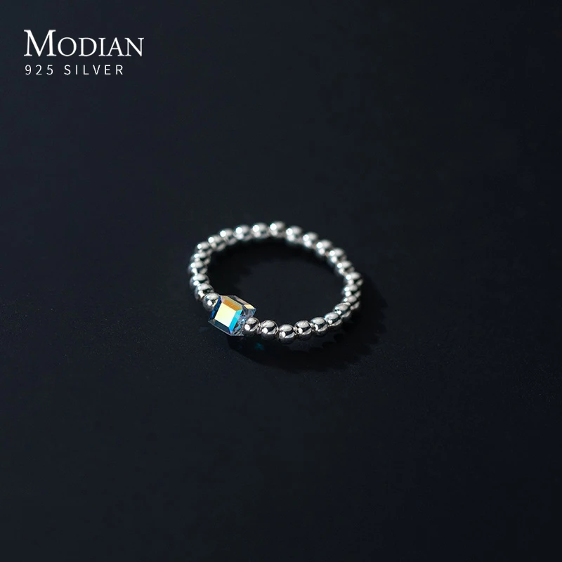 

Modian Trendy 100% 925 Sterling Silver Free Size Rainbow Crystal Beads Finger Rings For Women Wedding Statement Jewelry Gifts