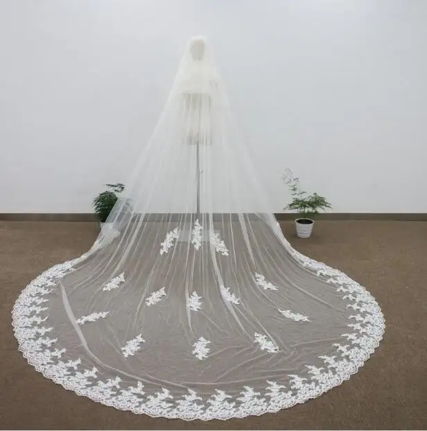 

White/Ivory Lace Cathedral Bridal Veil One Layer Veil Tulle Lace Bridal Veil Wedding Accessories