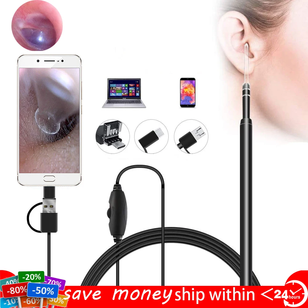 

5.5mm Otoscope Medical In Ear Cleaning Endoscope Visual Ear Spoon Health Care Cleaner Tool for Nose Ear Pick Mini USB HD Camera