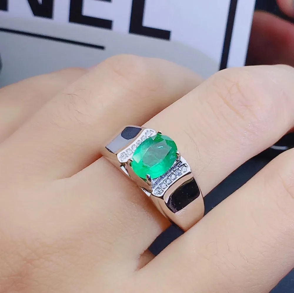 

high-end man ring with natural emerald ring strong muscular power birthstone oval natural gem real 925 silver man birthday gift