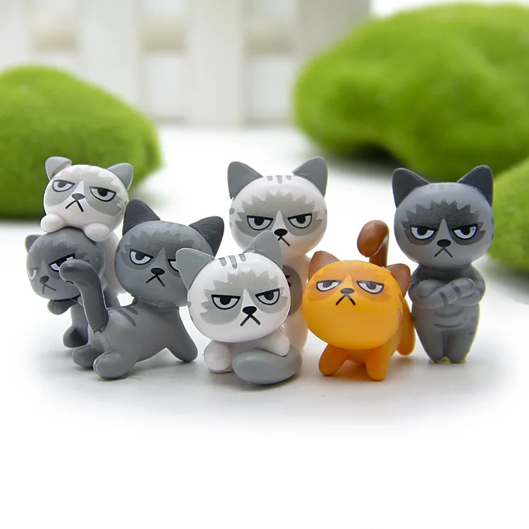 6pc/set Animal Upset Cat Figure Desk Car Ornaments Q Version Cute Doll Model Fairy Garden Moss Miniature Craft Decor Accessories