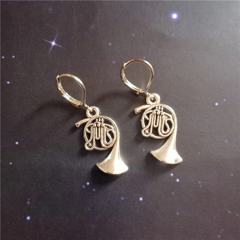 Tiny Trumpet Leverback Earrings, Music Pendant, Trumpet Jewelry, Trumpet Charm Earrings, Music Earrings