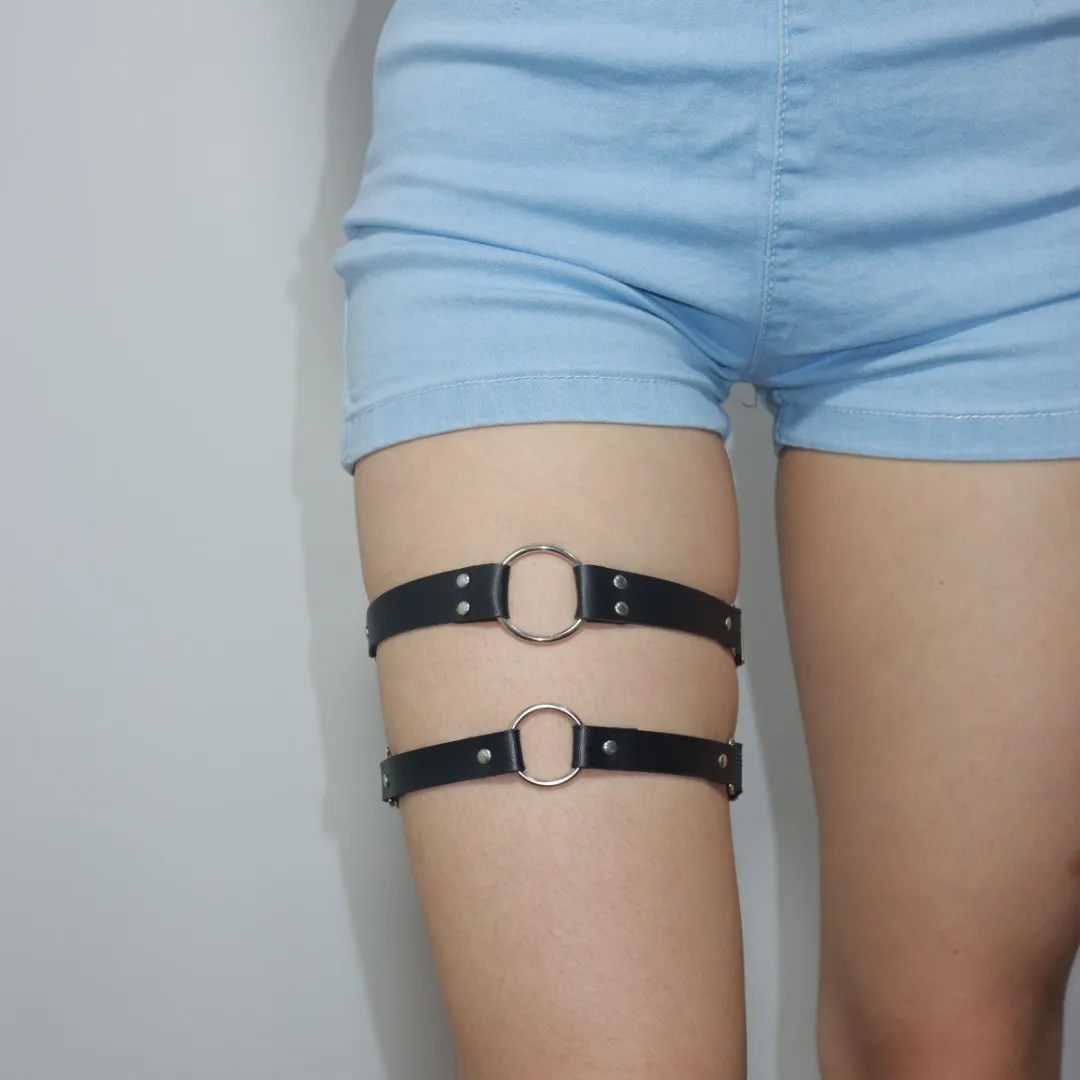 Women Bondage Leg Harness Punk Heart Bow Sexy Leather Garter Belt Harajuku Elasticity Body Harness Tight Suspender Strap Belts