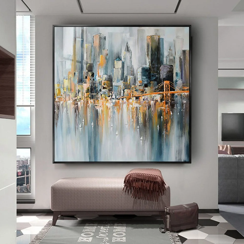 

European Modern City Landscape Poster 100% Handmade Oil Painting Canvas Art For Home Decorate Wall Picture Cuadros Drawing Mural