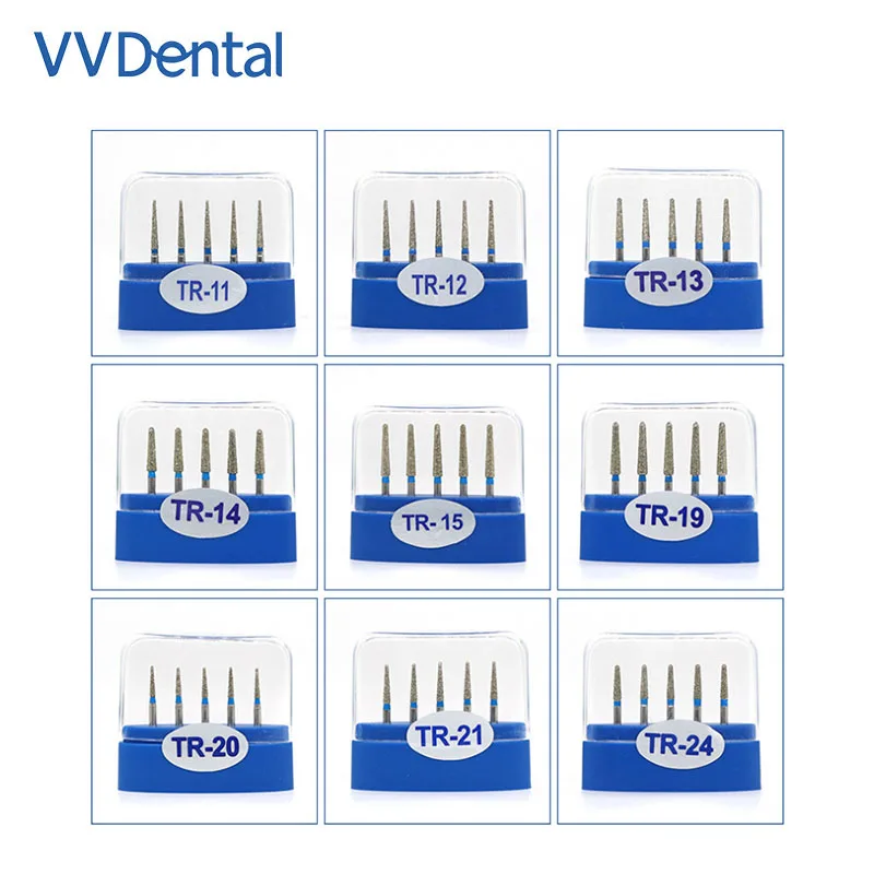 

VVDental One Set Diamond FG высокоскоростные боры для полировки, разглаживание серии TR, стоматологические боры, Стоматологическая воздушная турбина от TR11 до TR24