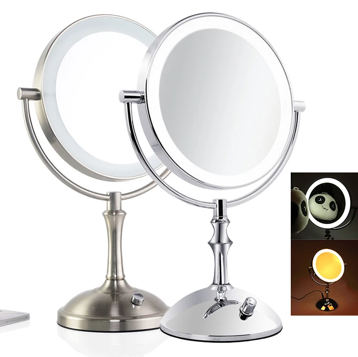 8 Inch Cosmetic Mirror Lighted Double Sided 1/3x Magnifying Makeup Mirror with Led Light 2-Face Desktop Brightness Adjustable