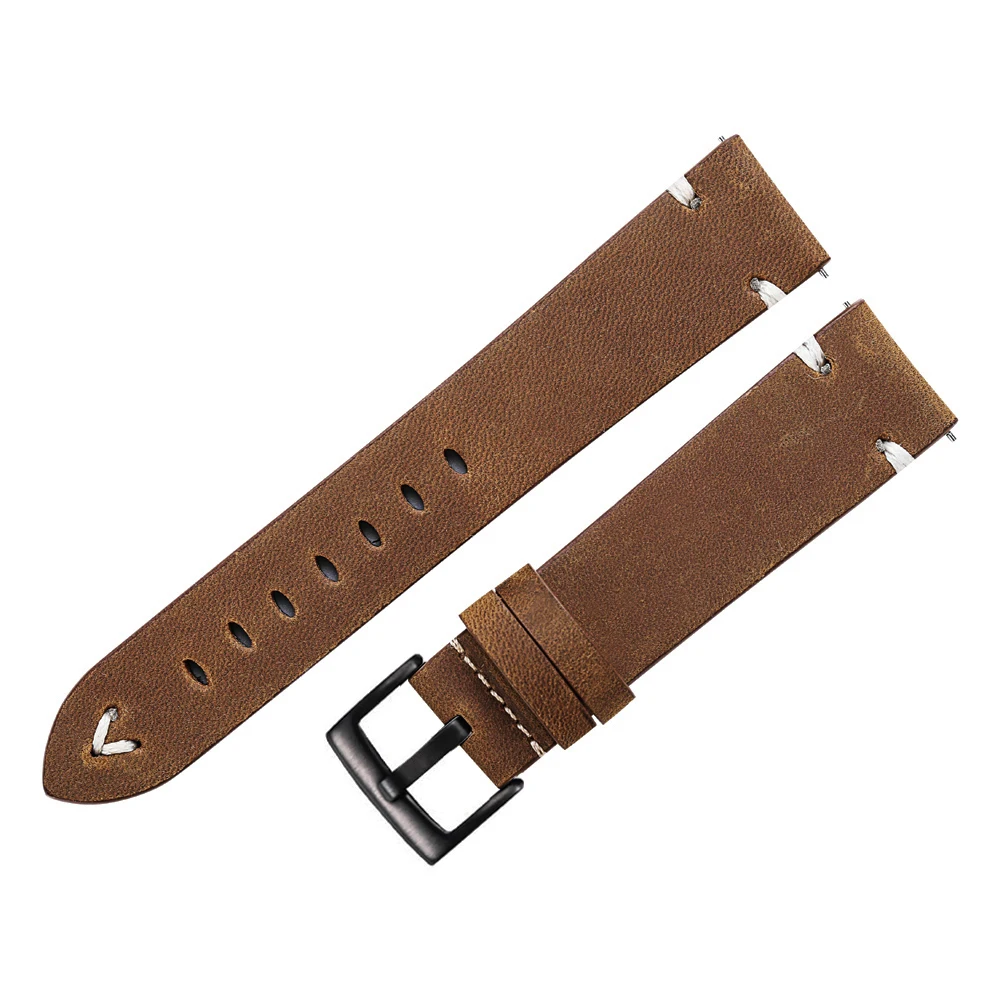 Leather Watchband 18mm 20mm 22mm Oil Wax Genuine Watch Straps Red Brown Handmade s Quick Release Cowhide Bracelet For Gear S3