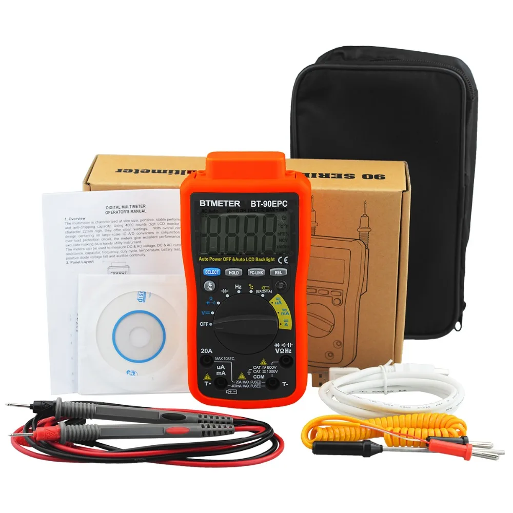 Btmeter BT-90EPC Digitale 4000 Counts Multimeter Auto Ranging Ac/Dc Voltage Current Meter Tester 1000V Met Usb Back licht