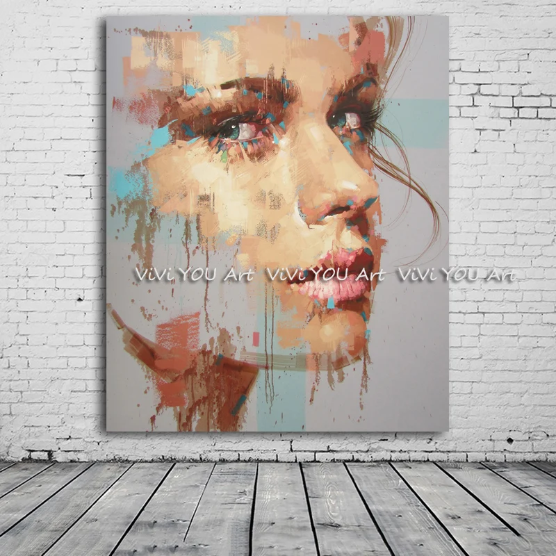 

New style 100% Handpainted Fashion Girl face Oil Paintings On Canvas Wall Art Wall Pictures For Living Room bedroom Home Decor