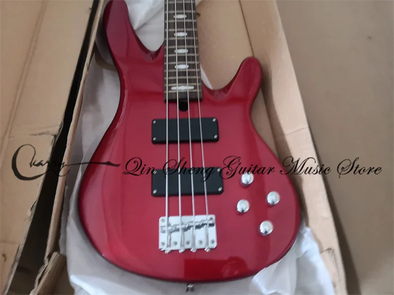 Metal Red Electric Guitar Bass,4 Strings Yam Bass,basswood Body,Rosewood Fingerboard,5 Pieces Maple Neck,Acitve Battery