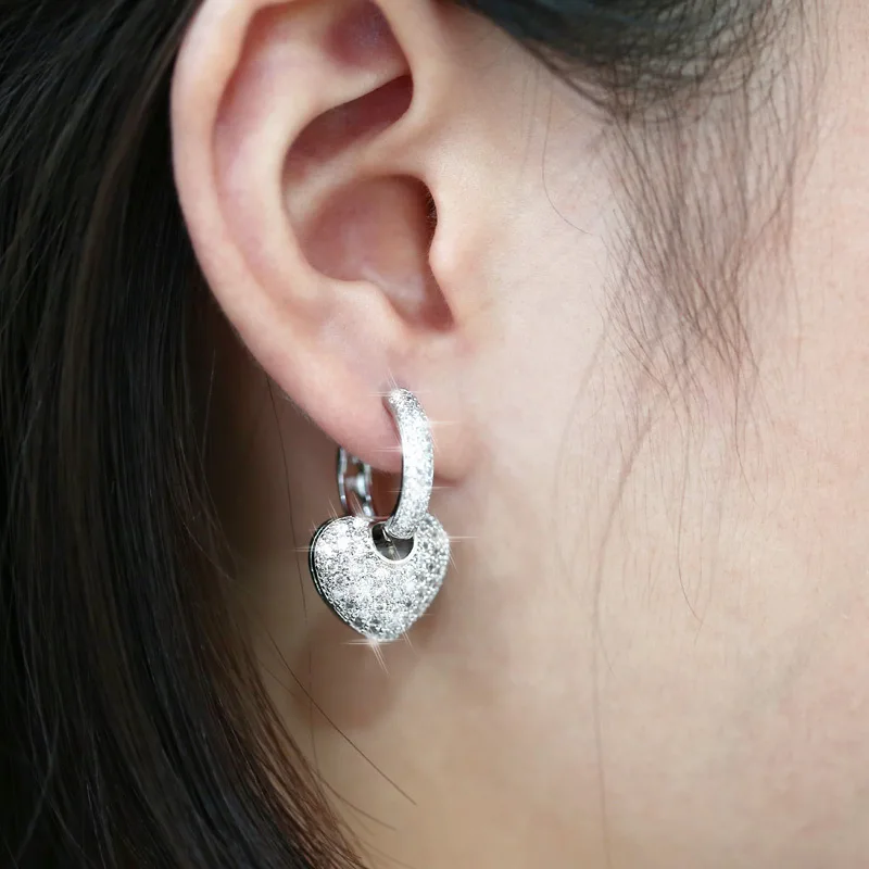 المشتري 925 فضة مجموعات مجوهرات نسائية الأبيض الزركون القلب قلادة القرط للنساء الفاخرة العروس الزفاف غرامة مجوهرات