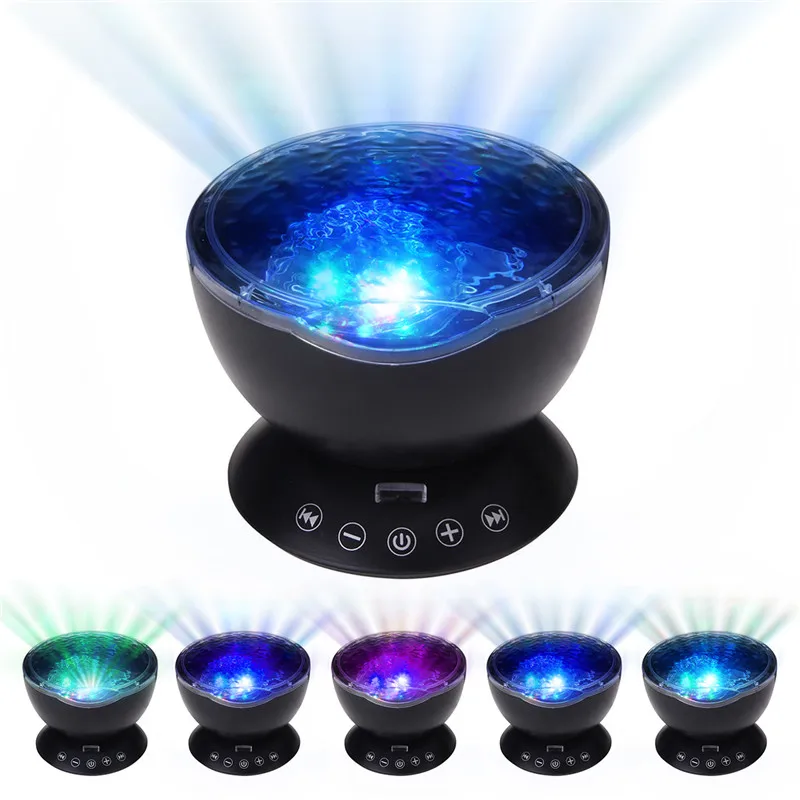 7Colors LED Night Light Starry Sky Remote Control Ocean Wave Projector with Mini Music Novelty baby lamp night lamp for kids