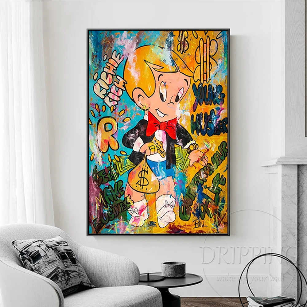 Artist Hand-painted Alec Monopoly Money Oil Painting on Canvas Modern Wall Art Alec Monopoly Oil Painting for Living Room Decor