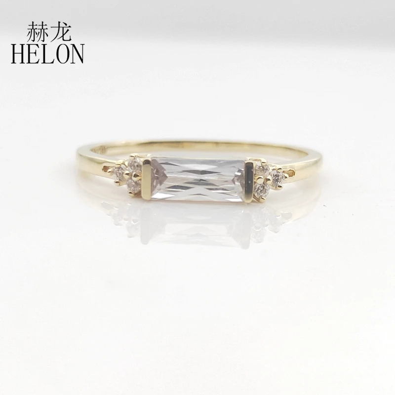 

HELON Solid 10k Yellow Gold 3X7mm Baguette cut Genuine AAA Graded Cubic Zirconia Wedding Anniversary Ring Women Trendy Jewelry