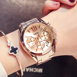 Gedi Luxus Rose Gold Frauen Beiläufige Uhr Wasserdicht Kalender Einzigartige Quarz Business Kleid Uhren für Weibliche Golden Lady Uhr