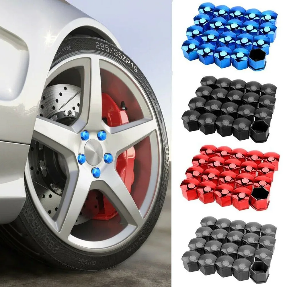 20pcs Car Wheel Nut Cap Protection Covers Anti-Rust Auto Tire Bolt Gray, Silver, Red 17mm Head Wheel Screws With Removing Clip