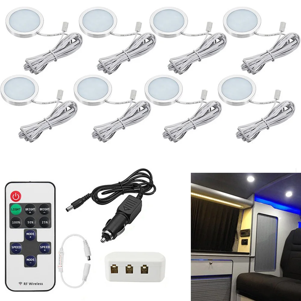 6/4/3pcs 12V Camper Van Under Cabinet Light Wireless Dimming Remote Control Car Charger Closet Lamp for Wardrobe Showcase Decor