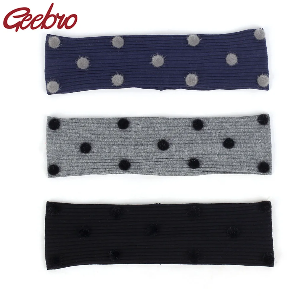 

Geebro Vintage Solid Small Pom Pom Headband Winter Autumn Ribbed Turban Stretch Cotton Hairband Lovely Ladies Hair Accessories