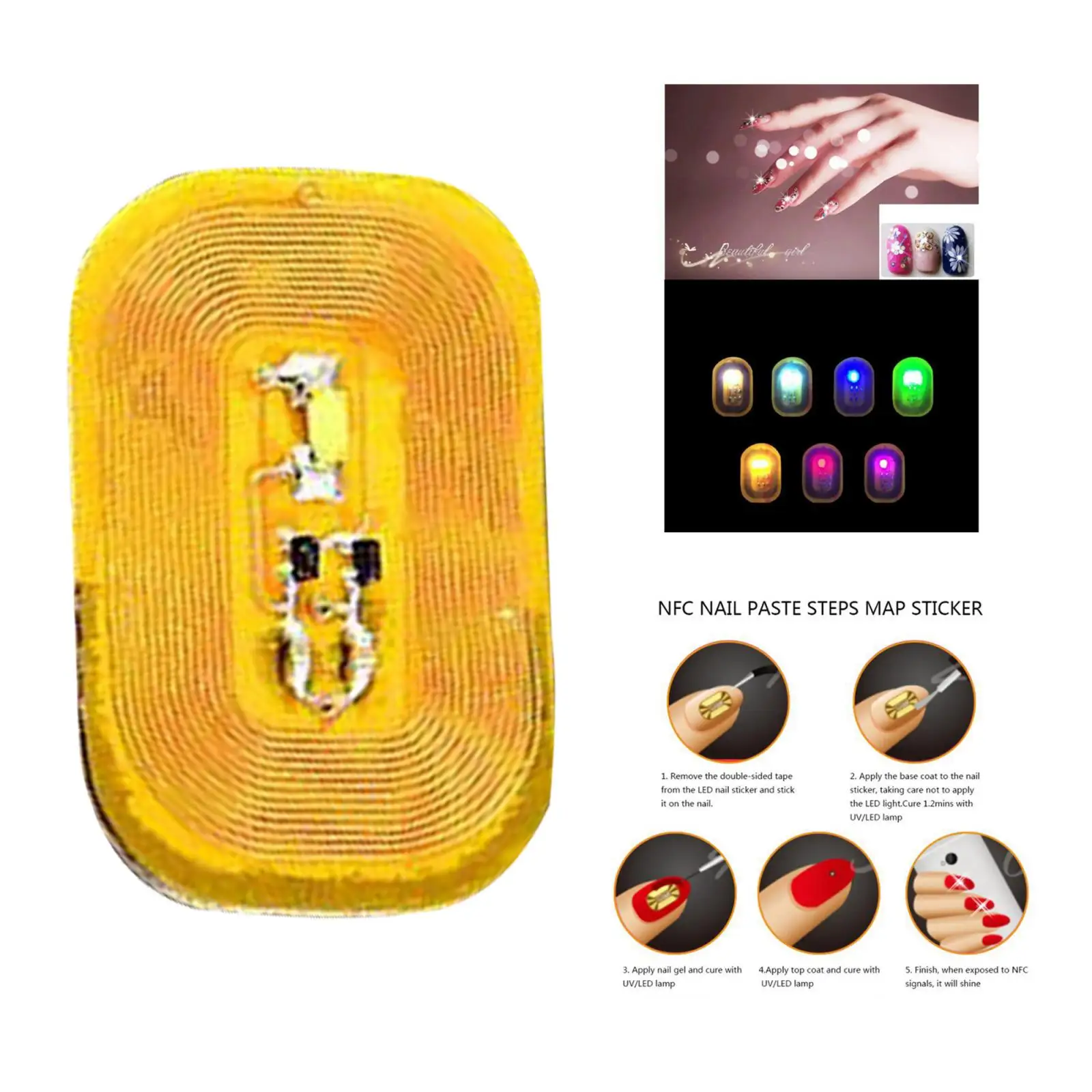 Autocollant brillant pour ongles NFC pour femmes, outil de manucure, puce de téléphone, lumière blanche