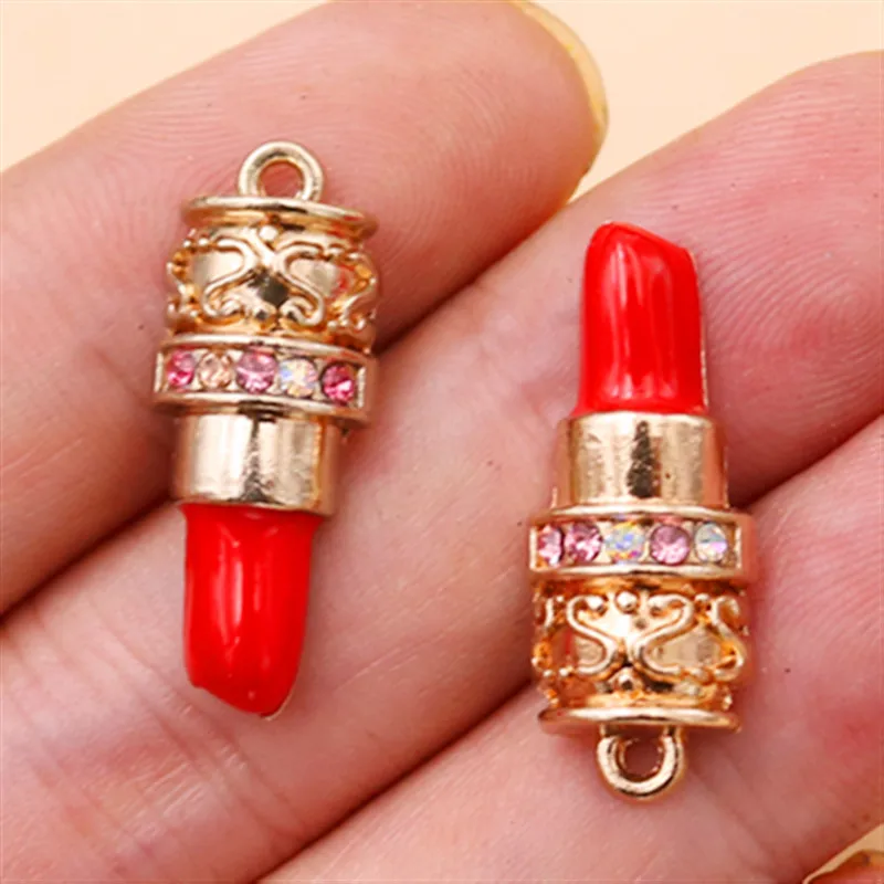 6pcs Enamel Makeup Metal Jewelry Pendant, Lipstick Charm, Perfume Charm, Red Lips Charm, Dance Shoes Charm, High Heel Charm,