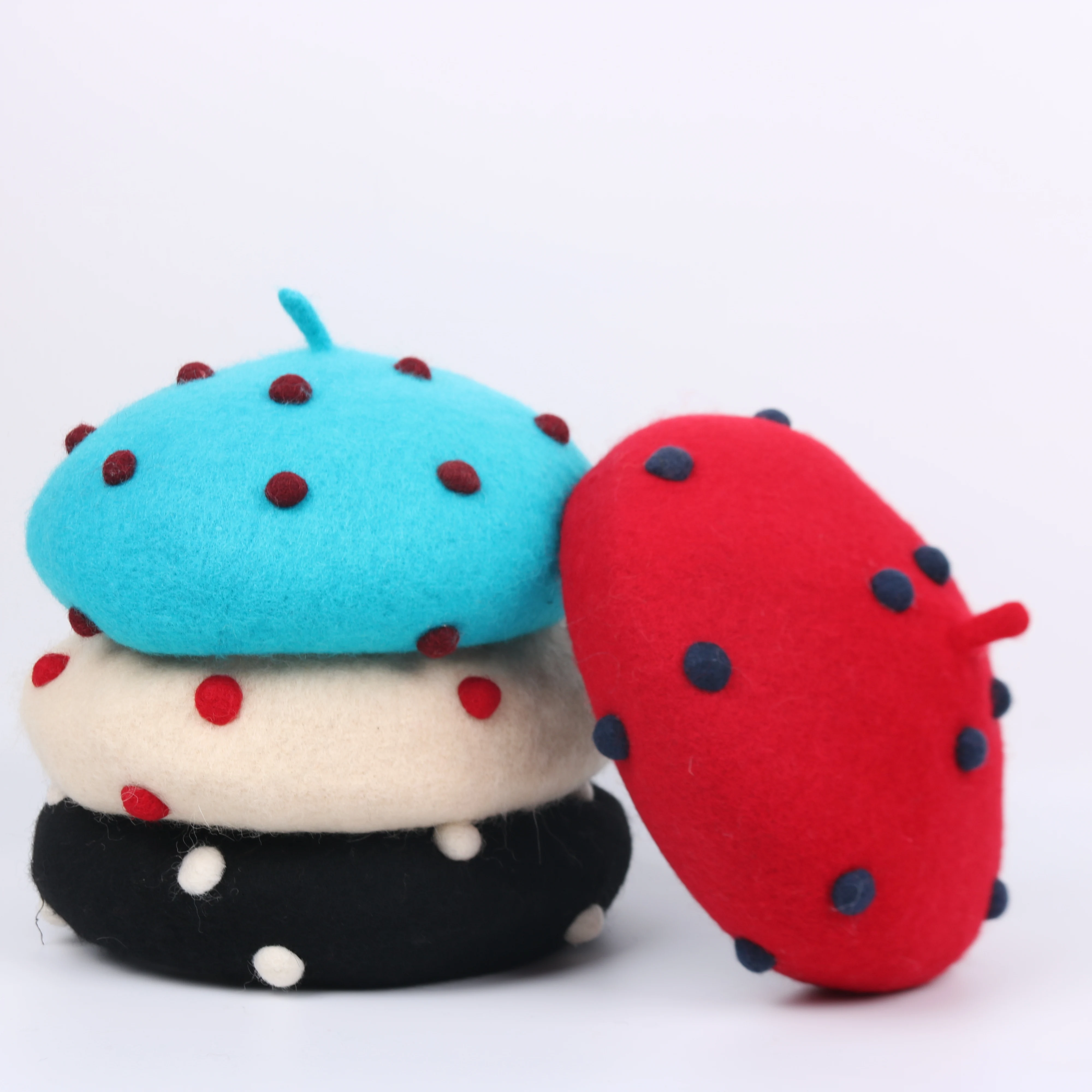 2021 Parent-child Japanese Girl Kawaii Polka Dot Beret Winter Wool Warm Painter Hat Handmade Woolen Hat Zachte Baret