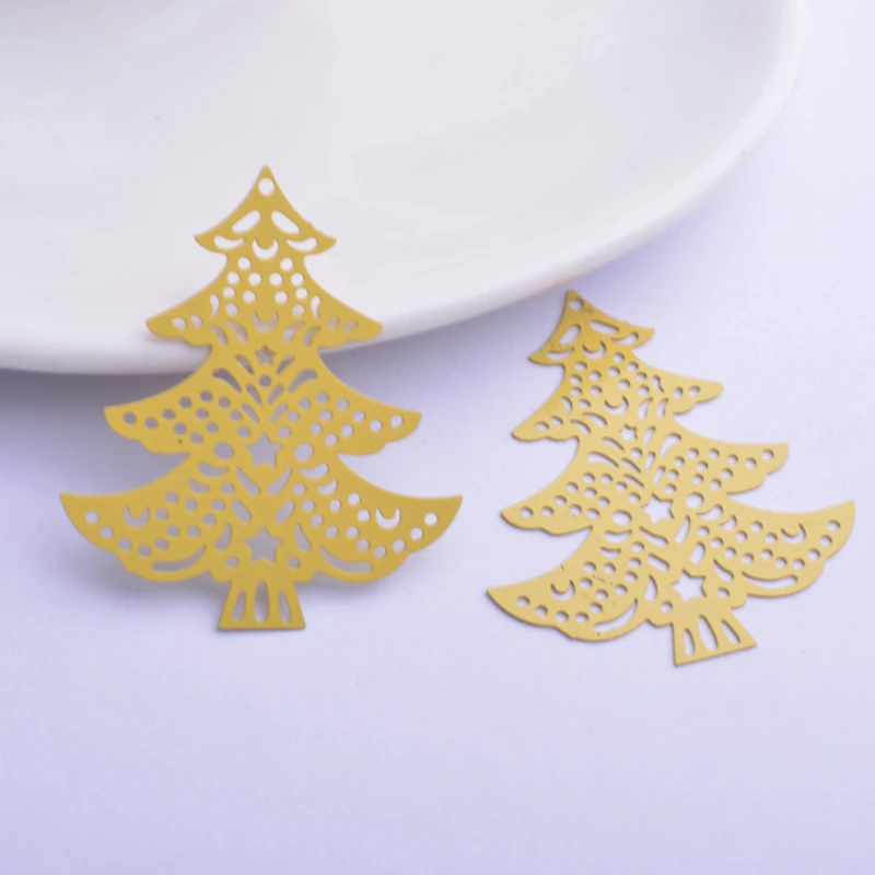 30pcs Ac4270 35*40mm  Filigree Christmas Tree Charms Brass Trees Pendant DIY Earring Findings