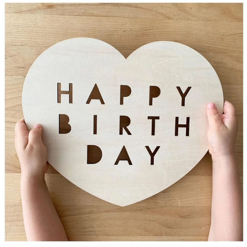 Children Happy Birthday Party Decoration Wooden Heart Shape Baby Boys Girls Birthday Photography Props Newborn Shower Supplies