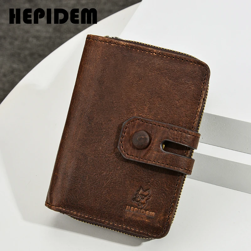 HEPIDEM RFID High Quality Genuine Leather Wallet 2020 New Front Pocket Money Dollar Credit Card Bill Purse for Men 2090