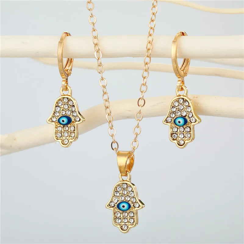 1PC Metal Evil Eye Hand Hamsa Necklace For Women Gift Jewelry Fashion Turkish Eye Fatima Hand Geometric Necklace Clavicle Chain