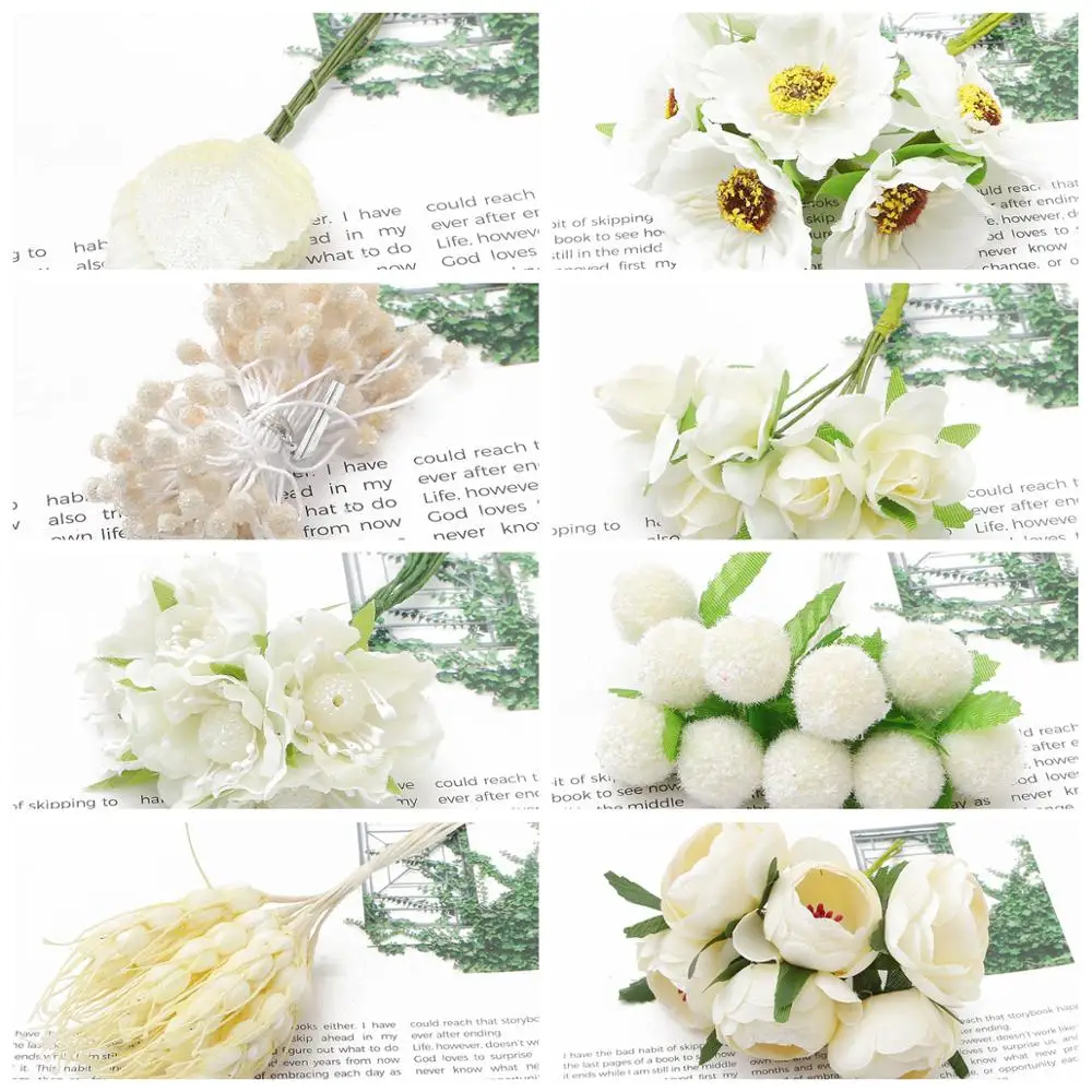 6/10/12/50/70/90/144pcs Mixed Ivory Flower Cherry Stamen Berries Bundle DIY Christmas Wedding Cake Gift Box Wreaths Decor