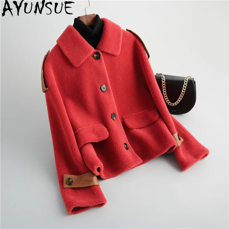 

AYUNSUE Elegant Real Sheep Shearling Coat Female Autumn Winter 2021 Casual Wool Jacket Women's Clothing Casaco Feminino Gxy579