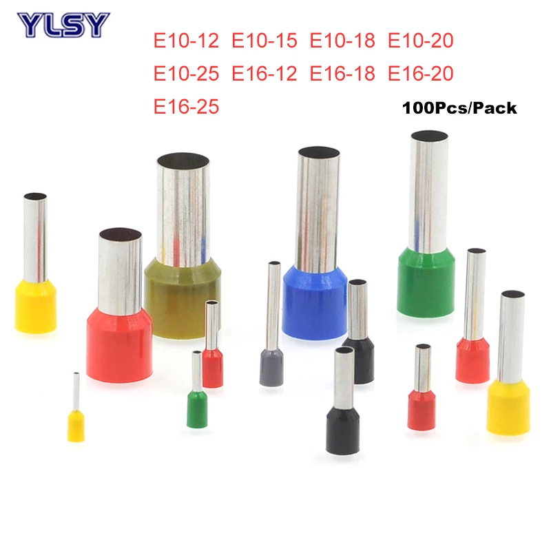 100Pcs Tube Insutated Cord End Terminal Electric Crimp Terminals Wire Connector E10-12~E16-25 Cable Brass Ferrules VE 8-6AWG