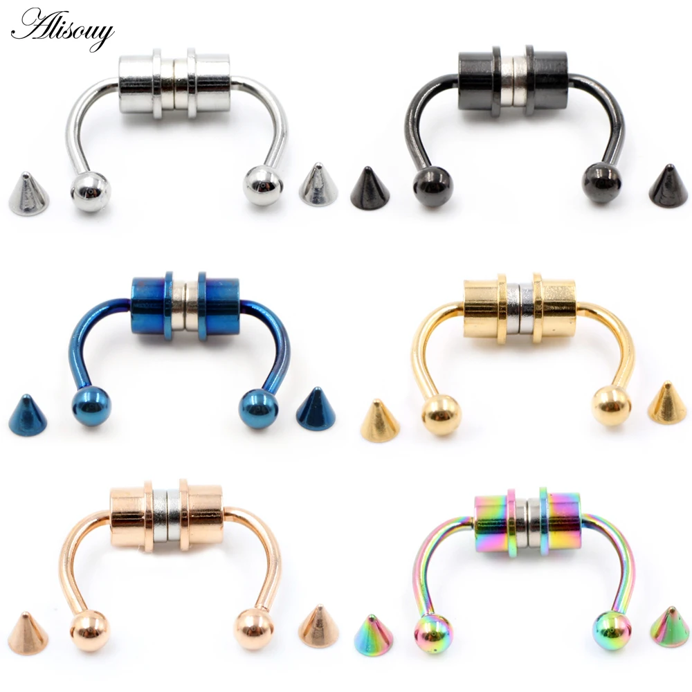 Alisouy 1 Stück Magnetischer Fake-Piercing-Nasenring aus Edelstahl, Hufeisen-Design, Nicht-Piercing-Creolen, Septum-Ringe für Damen, Schmuckgeschenke