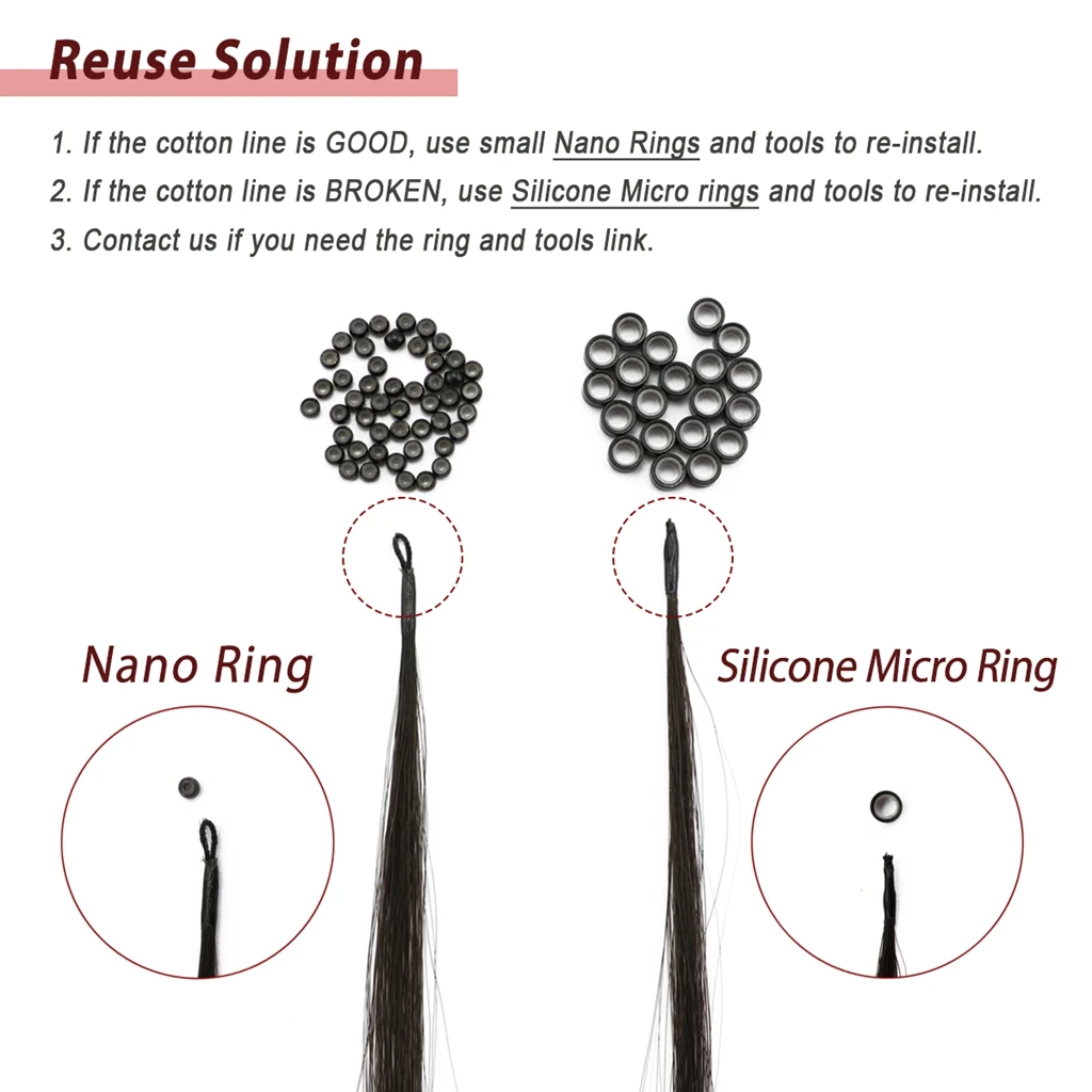 Extensiones de cabello humano con Micro cuentas, Nano anillo de silicona 8D, Mini cuentas de silicona invisibles, negro, marrón, Rubio, extensión de