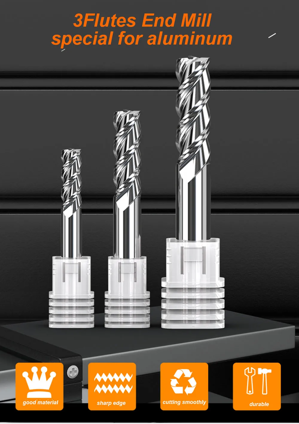 HRC55 Holzbearbeitungswerkzeuge Gerade Nuten CNC Hartmetall-Schaftfräser Aluminium Kupfer Holzfräser Fräswerkzeuge – Detail 6