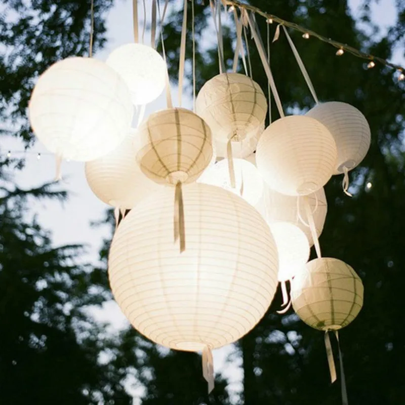 4 - 12 Inch Party Decor Chinese Paper Ball Lampion Hanging White LED Wedding Decoration Lantern Ornament Mix Size 30PCS