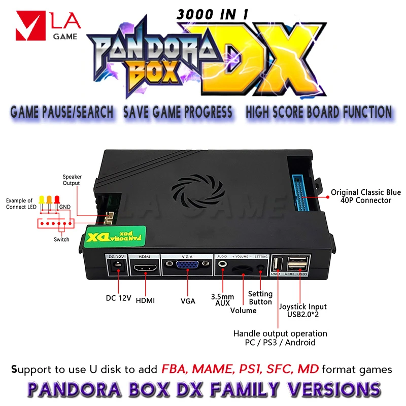 ตู้ Pandora กล่อง Dx 3000เกมครอบครัวรุ่น Jamma Arcade 3d เกมสนับสนุน Fba Mama Ps1เกม