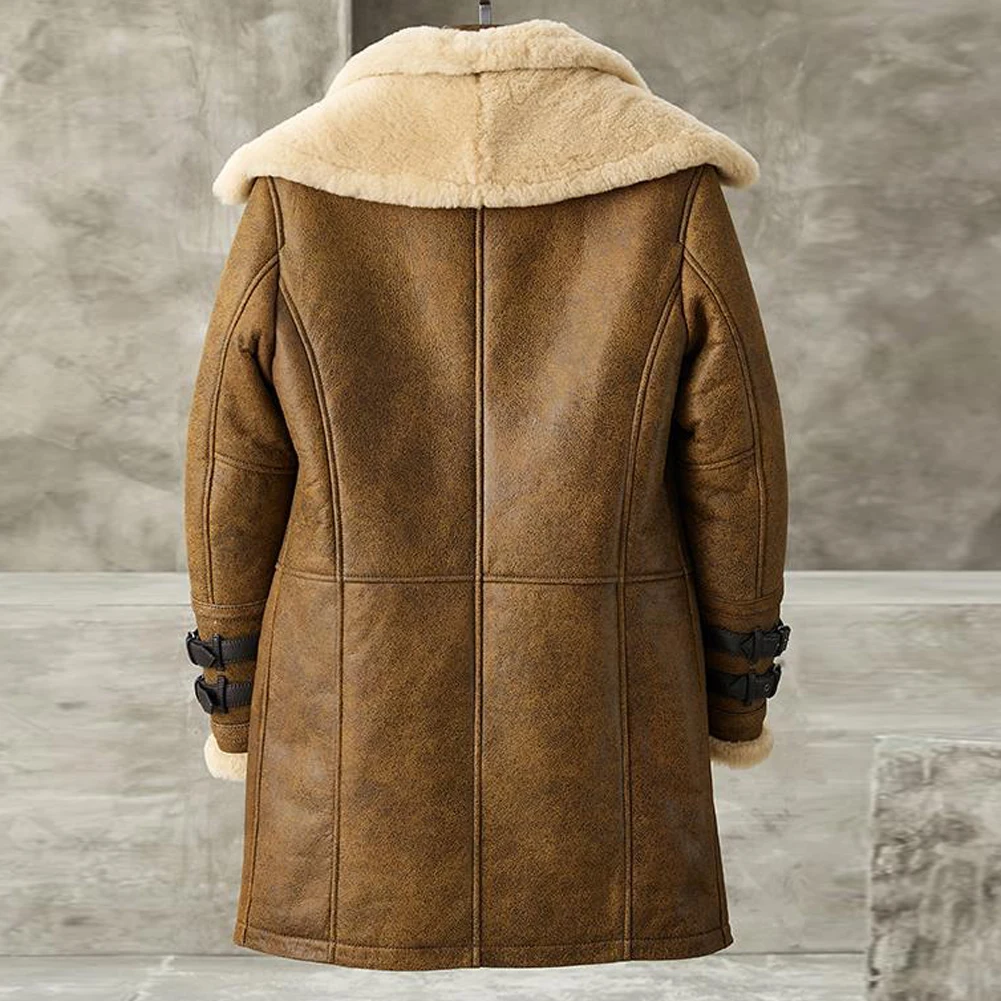 Shearling Jacket Mens B7 Bomber Jacket Long Style Leather Jacket Mens Winter Coats Fur Jacket Vintage Brown