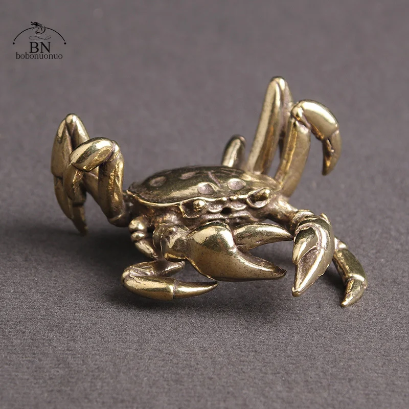 Solid Brass Crab Small Statue Ornaments Copper Handmade Antique Animal Miniature Figurines Office Desk Decorations Home Decor