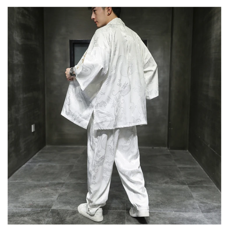 Embroidery Kimono Daopao Robe Suit Plus Size M-4XL 5XL Summer Traditional Chinese Clothing Style Orient Tang Hanfu for Men Sets