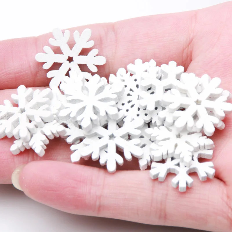 50Pcs 20/25/35mm White Wooden Slice Christmas Snowflake Scrapbooking For Christmas Embellishment Craft DIY Handicraft Decoration