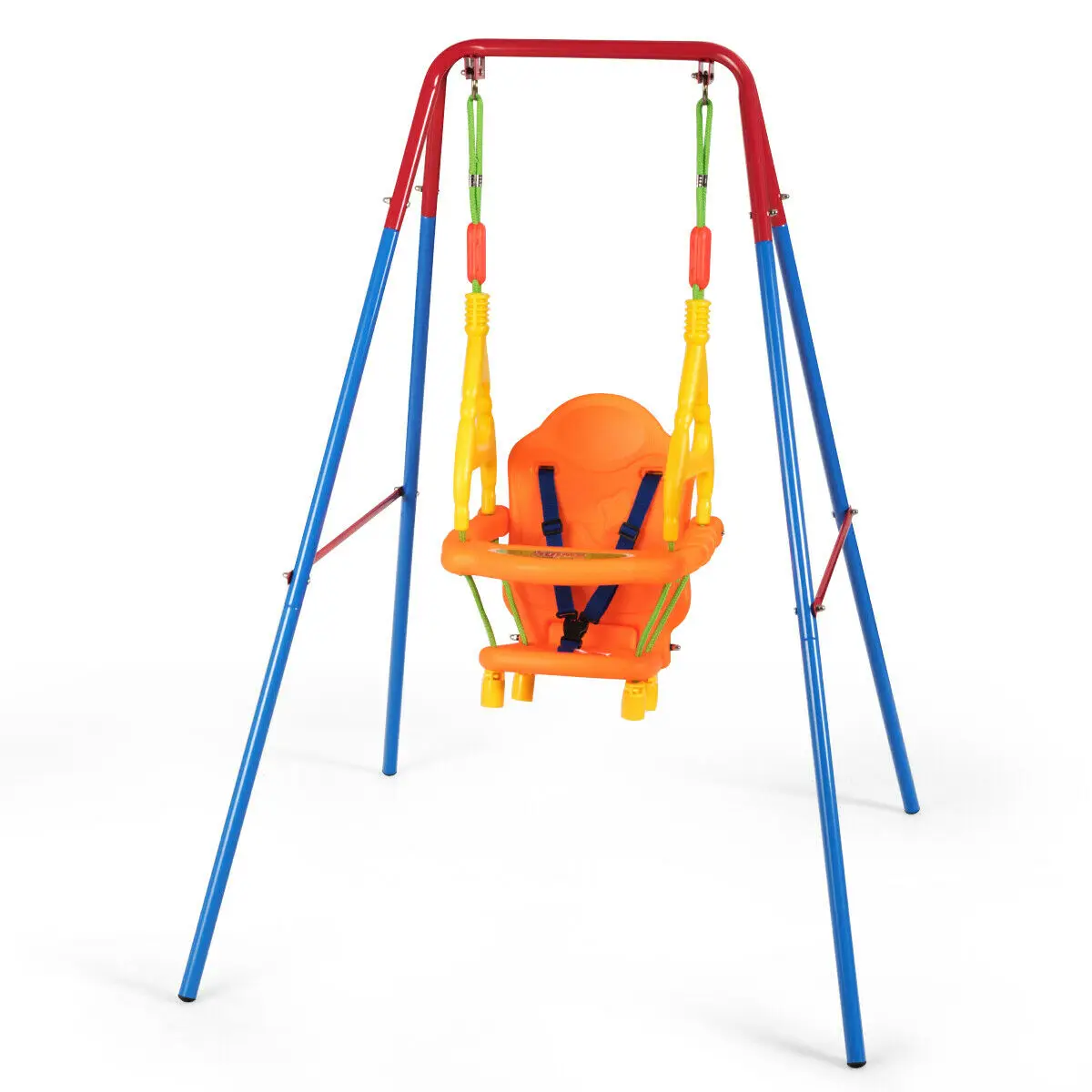 Toddler Swing Set High Back Seat w/ Handrails A-Frame Metal Swing Set Backyard  TY589394