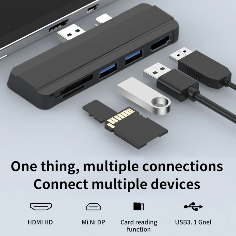 5-em-1 hub usb para a superfície pro docking station hdmi-tela de projeção hd compatível para sd/tf leitor de cartão expansão usb3.0 doca