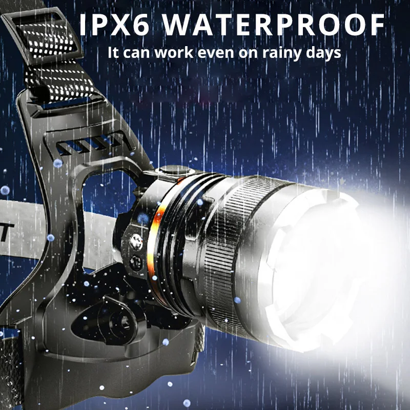 Linterna frontal LED XHP70 de 20000LM, con Sensor de Zoom, luz recargable 18650, para pesca al aire libre